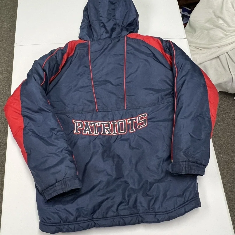 NFL Touchdown Club Patriots Puffer Jacket Kids XL 18 Blue Good Vintage Hooded